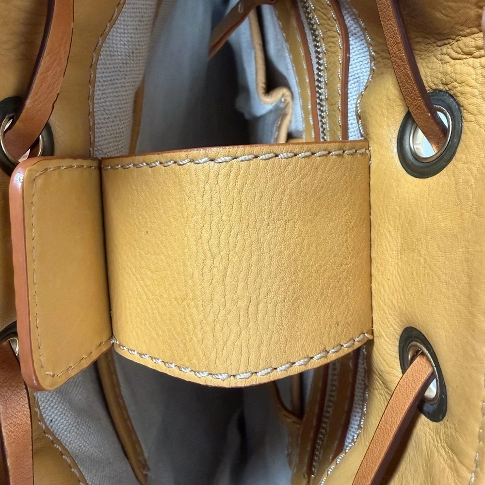 Michael Kors White And Tan Leather Bucket Bag